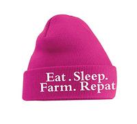 Graphic Impact Ltd Funny Eat Sleep Farm Repeat Sarcastic Farming Lovers Lightweight Cozy Double-Layer Cuffed Warm Winter for Kids Teen Adults Unisex Beanie Hat (Fuchia Pink)