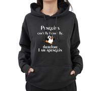 Graphic Impact Ltd Funny Penguins Cant Fly I Cant Fly Therefore I Am A Penguin Cute Animal Lovers Novelty Hood Kids Teen Adults Unisex Hoodie(XL, Black)