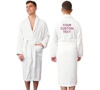 Graphic Impact Ltd Unisex Bathrobe Towelling Back Custom Text Super Soft Bath Wrap Housecoat Spa Gym Shawl 100% Egyptian Cotton Terry Plain Bathrobe (White, S-M)