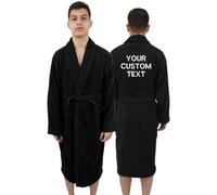 Graphic Impact Ltd Unisex Bathrobe Towelling Back Custom Text Super Soft Bath Wrap Housecoat Spa Gym Shawl 100% Egyptian Cotton Terry Plain Bathrobe (Black, L-XL)