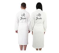 Graphic Impact Ltd Unisex Bathrobe Towelling Front Custom Text Super Soft Bath Wrap Housecoat Spa Gym Shawl 100% Egyptian Cotton Terry Plain Bathrobe (White, L-XL)