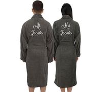 Graphic Impact Ltd Unisex Bathrobe Towelling Front Custom Text Super Soft Bath Wrap Housecoat Spa Gym Shawl 100% Egyptian Cotton Terry Plain Bathrobe (Grey, L-XL)