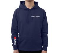 Graphic Impact Personalised Chest Sleeve Custom Anniversary Roman Date Him Her Unisex Hoodie Gift Idea Wife Husband Girlfriend Boyfriend Love Valentines Day Couples Matching Hoodies(Navy,M)
