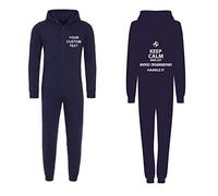 Graphic Impact Personalised Football Onesies Keep Calm And Your Back Text Play Name Printed (Large/XLarge, Navy Blue)