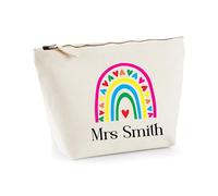 Graphic Impact Personalised Name Canvas Rainbow Printed Accessory Bag - 100% Brushed Cotton Rainbow Pencil Pouch, Custom Name Pencil Case, Vintage Metal Zip Bag (Natural, S)