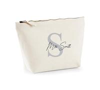 Graphic Impact Personalised Name & Initial Canvas Printed Accessory Bag - 100% Brushed Cotton Rainbow Pencil Pouch, Custom Name Pencil Case, Vintage Metal Zip Bag (Natural, L)
