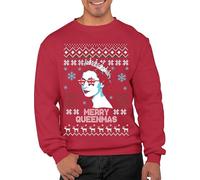 Graphic Impact Queen Elizabeth Merry Queenmas Union Jack Printed Ugly Christmas Xmas Jumper Xmas Sweatshirt Adults Unisex Sweater Christmas (XL, Red)