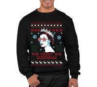 Graphic Impact Queen Elizabeth Merry Queenmas Union Jack Printed Ugly Christmas Xmas Jumper Xmas Sweatshirt Adults Unisex Sweater Christmas (L, Black)