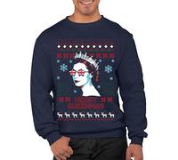 Graphic Impact Queen Elizabeth Merry Queenmas Union Jack Printed Ugly Christmas Xmas Jumper Xmas Sweatshirt Adults Unisex Sweater Christmas (S, Navy)