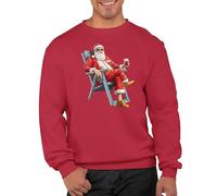 Graphic Impact Relaxed Cool Santa Wine Beer Unisex Christmas Sweatshirt Adults Kids Funny Novelty Xmas Jumper Festive Sweater Accessories (Red, L)