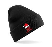 Graphic Impact Santa OMG I Know Him Funny Beanie Hat Lightweight Cosy Double Layer Cuffed Hat Cute Merry Xmas Design Warm Kids Teen Adults Unisex Winter Christmas (Black)