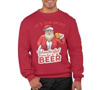 Graphic Impact The Most Wonderful Time For A Beer Unisex Christmas Sweatshirt For Adults Funny Novelty Xmas Jumper Festive Sweater Advent Accessories(Red, S)