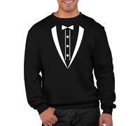 Graphic Impact Tuxedo Print Sweatshirt Customised Bow Tie Jumper Design Novelty Stag Do Accessories Fancy Dress Funny Personalised Men's Sweaters(L,Black)