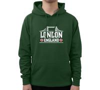 Graphic Impact Union Jack London Hoodie England Souvenir Novelty British Flag I Love London Novelty Personalised Funny Custom Adults and Kids Hoodies Unisex Mens Womens Kids(L,Bottle Green)