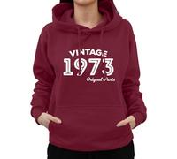 Graphic Impact Vintage 1973 Women's Hoodie Classic 50th Birthday for Her Dandelions Novelty Hooded Sweaters Ladies Personalised Funny Custom(L,Wine)