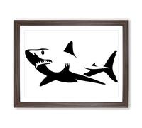 Graphic Shark Art No.2 Modern Framed Print | A2 Walnut Framed Wall Art | Ready to Hang | Modern Animal Picture | Living Room Bedroom Lounge Office