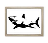 Graphic Shark Art No.2 Modern Framed Print | A3 Oak Framed Wall Art | Ready to Hang | Modern Animal Picture | Living Room Bedroom Lounge Office