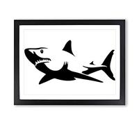Graphic Shark Art No.2 Modern Framed Print | A4 Black Framed Wall Art | Ready to Hang | Modern Animal Picture | Living Room Bedroom Lounge Office