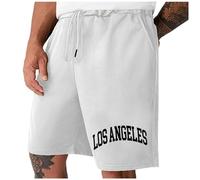 Graphic Shorts Men Los Angeles City Name Print Elastic Waistband Casual Streetwear Shorts with Quick Dry Fabric White