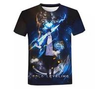 Graphic Solo Leveling T-Shirt for Teen Boys - Short Sleeve Cotton Tee, Trendy Anime Style (Black4,S)