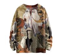 Graphic Sweater Men Printed Sweatshirts For Men Halloween Knitted Sweater Ghost Cthulhu Pattern Pullover Crew Neck Cute Jumpers Lightweight Casual Knitwear Round Neck Sweatshirt Pullovers