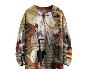 Graphic Sweater Men Printed Sweatshirts For Men Halloween Knitted Sweater Ghost Cthulhu Pattern Pullover Crew Neck Cute Jumpers Lightweight Casual Knitwear Round Neck Sweatshirt Pullovers