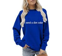 Graphic Sweatshirt Women I Need a Diet Coke Letter Print Sweatshirts Crewneck Long Sleeve Tops Retro Fall Fleece Sweater Pullover Sweatshirt Winter Outfits Blue