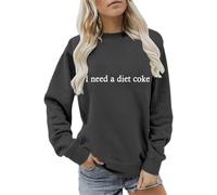 Graphic Sweatshirt Women I Need a Diet Coke Letter Print Sweatshirts Crewneck Long Sleeve Tops Retro Fall Fleece Sweater Pullover Sweatshirt Winter Outfits Dark Gray