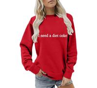 Graphic Sweatshirt Women I Need a Diet Coke Letter Print Sweatshirts Crewneck Long Sleeve Tops Retro Fall Fleece Sweater Pullover Sweatshirt Winter Outfits Red