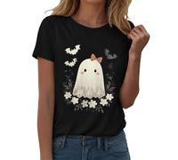 Graphic Tees for Women Doodles Crew Neck Spooky Season Shirt Short Sleeve Spooky Tee Comfort Lightweight Thanksgiving Basic Blouse Halloween Street Travel (Black, XL)