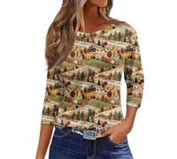 Graphic Tees for Women Funny Pumpkin Printed Fall Shirts 3/4 Length Sleeve Spooky Tee Witchy Festival Family Party Celebration Basic Blouse Halloween Thanksgiving Gift Tops (Gold, XL)