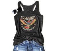 Graphic Tees for Women Summer Tank Tops Vacation Outfits for Women Country Concert Tops Summer Racer Back Tank Tops, Free Bird3/Dark Grey, M