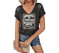 Graphic Tees for Women Vintage Short Sleeve Western Shirts Summer Casual V Neck Country T Shirt Cute Concert Outfits, Tennessee-black, M
