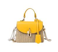 Graphic Workshop Bags Straw Woven Square Bag for Women, Woven Beach Bag, Rattan Purse, Summer Woven Shoulder Bag, Tote Bag, Handbag, O Bag Bags Women's Fur, yellow, 19cm