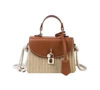 Graphic Workshop Bags Straw Woven Square Bag for Women, Woven Beach Bag, Rattan Purse, Summer Woven Shoulder Bag, Tote Bag, Handbag, O Bag Bags Women's Fur, brown, 19cm