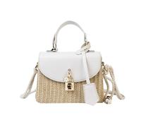 Graphic Workshop Bags Straw Woven Square Bag for Women, Woven Beach Bag, Rattan Purse, Summer Woven Shoulder Bag, Tote Bag, Handbag, O Bag Bags Women's Fur, White, 19cm