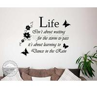 Graphics 'n' Tees - Family Wall Sticker, Inspirational Quote, Dance In The Rain, Storm To Pass, with Flowers & Butterflies, Home Wall Mural Decal (Medium 570mm x 430mm) In Black Available
