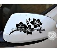 Graphics 'n' Tees - Orchid Flower Car Sticker Wing Mirror Vinyl Graphic Decal - in Black - (2 x 130mm Wide x 60mm high)