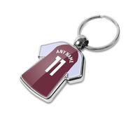 Graphics 'n' Tees Personalised football keyring suitable for Aston Villa fans, featuring the 24/25 team shirt design, personalise with any name and number