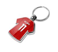 Graphics 'n' Tees Personalised football keyring suitable for Liverpool fans, featuring the 24/25 team shirt design, personalise with any name and number