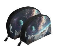 Graphics Universe Space Printed Makeup Bags 2-Piece Portable Shell Travel Toiletry Bag Cosmetic Organizer Bag for Women