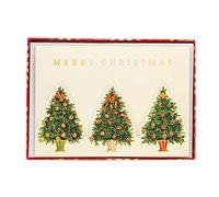 Graphique Christmas Tree Trio Holiday Boxed Cards - 15 Cards Embellished with Gold Foil and Die-Cut Trees, Includes Matching Envelopes and Storage Box, Cards Measure 4.75” x 6.625”