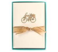Graphique Flower Bicycle La Petite Presse Boxed Notecards, 10 Embellished Gold Foil Blank Cards with Matching Envelopes and Storage Box, 3.25" x 4.75"