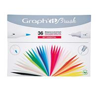 GRAPH'IT Brush Marker Set of 36 Double Tip Alcohol Markers for Manga Drawing and Illustration, Extra Fine Tip and Brush - Essential Set