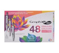 GRAPH'IT GO Set of 48 Double Tip Acrylic Markers - Brush and Bullet Tip - Water Based Ink - All Purpose - Assorted Colours for Mystery Colouring Pages