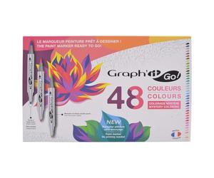 GRAPH'IT GO Set of 48 Double Tip Acrylic Markers - Brush and Bullet Tip - Water Based Ink - All Purpose - Assorted Colours for Mystery Colouring Pages