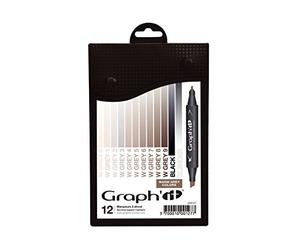 Graph'it Pack of 12 Double Ended Alcohol Based Markers Warm Greys Colors