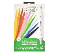 GRAPH'IT - Set of 12 Double Tip Alcohol Markers: Extra Fine and Brush - Manga Drawing and Illustration - Professional and Beginner - Essential Series