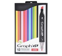 Graph'it - Set of 12 Double Tip Alcohol Markers: Fine and Chisel for Manga Drawing, Illustration, Colouring, Sketching, Writing - Refillable - Classic Set