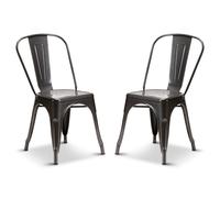 (Graphite Grey, Metal) 2 Tolix Style Industrial Metal Stacking Dining Chairs Cafe Bistro